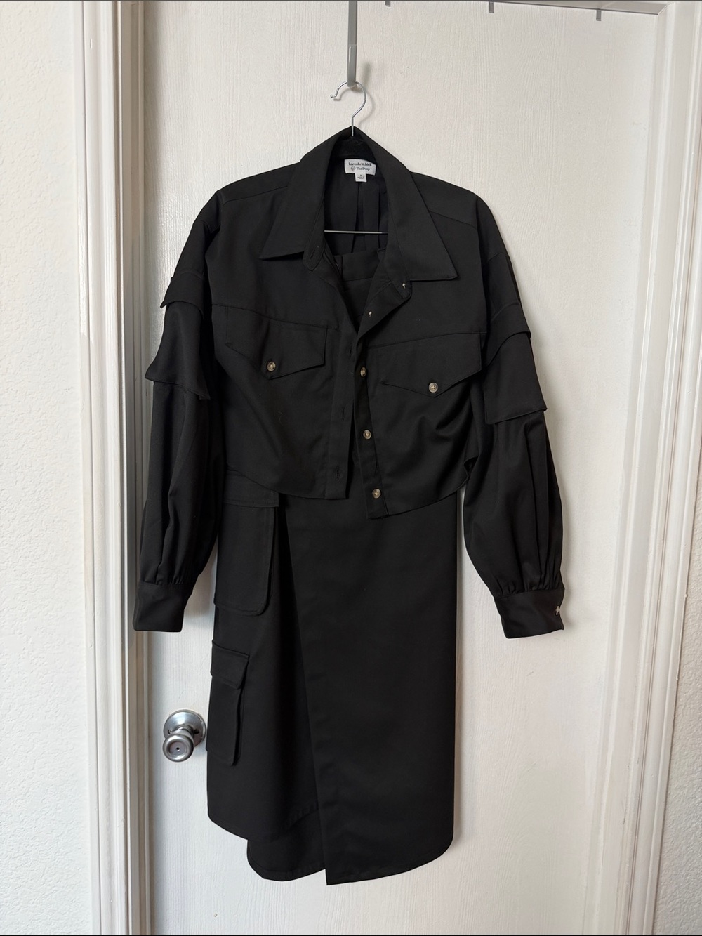 Zara Black Cropped Utility Jacket and skirt set